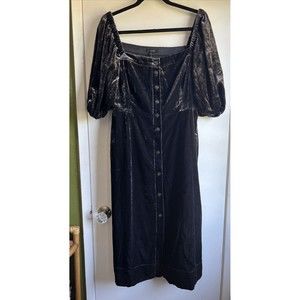 NWT J Crew women Puff Sleeve square neck velvet dress button front goth Cottage